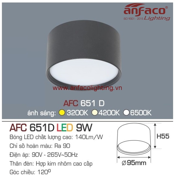 AFC 651D 9W Đèn LED downlight nổi vỏ đen Anfaco AFC651D9W