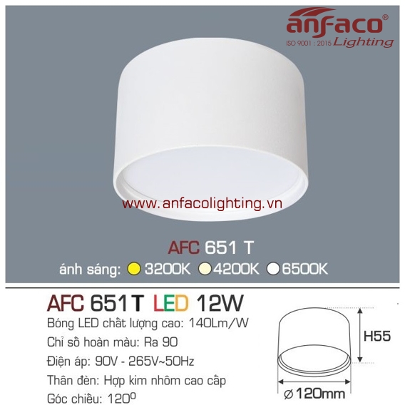 AFC 651T 12W Đèn LED downlight nổi vỏ trắng Anfaco AFC651T12W