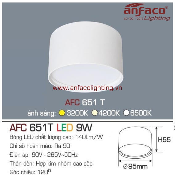 AFC 651T 9W Đèn LED downlight nổi vỏ trắng Anfaco AFC651T9W