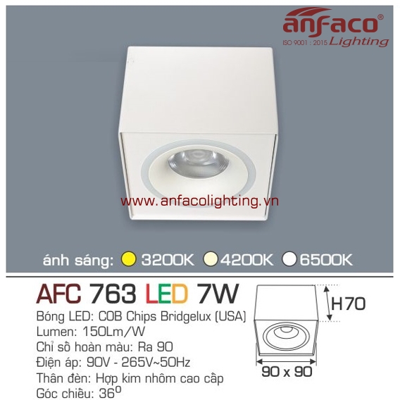 AFC 763-7W Đèn LED downlight nổi vuông vỏ trắng Anfaco AFC763 7W