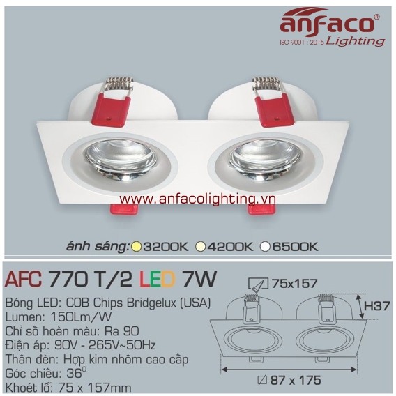 AFC 770T/2-7W Đèn LED downlight âm trần vuông Anfaco AFC770T/2/7W