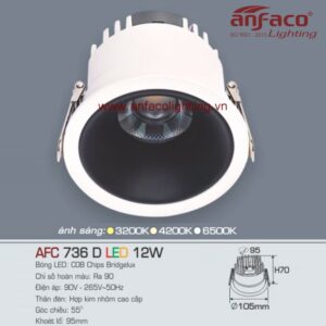 AFC 736D 12W Đèn Led downlight âm trần Anfaco AFC 736D 12W chóa đen