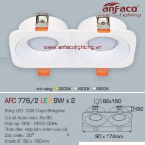 AFC 776/2-9W Đèn Led downlight âm trần vuông Anfaco AFC 776/9Wx2