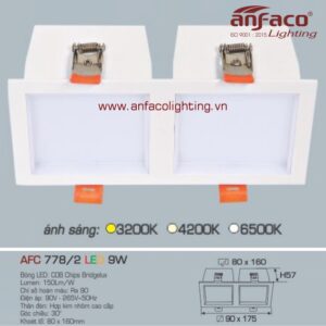 AFC 778/2-9W Đèn Led downlight âm trần vuông Anfaco AFC 778/9Wx2