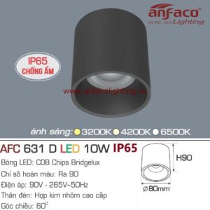 AFC 631D 10W IP65 Đèn LED Anfaco lon downlight nổi tròn vỏ đen kín nước IP65 Anfaco