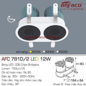 AFC 781D/2 12W Đèn LED Anfaco âm trần đôi xoay góc AFC 781D 12Wx2 Anfaco