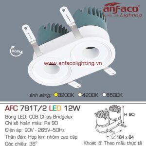 AFC 781T/2 12W Đèn LED Anfaco âm trần đôi xoay góc AFC 781T 12Wx2 Anfaco