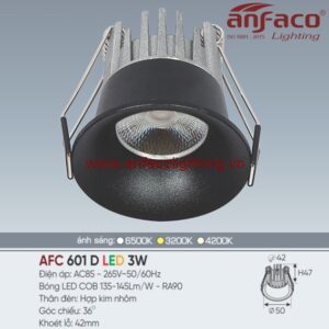 AFC 601D 3W Đèn LED Anfaco downlight âm trần AFC 601D 3W vỏ đen Anfaco